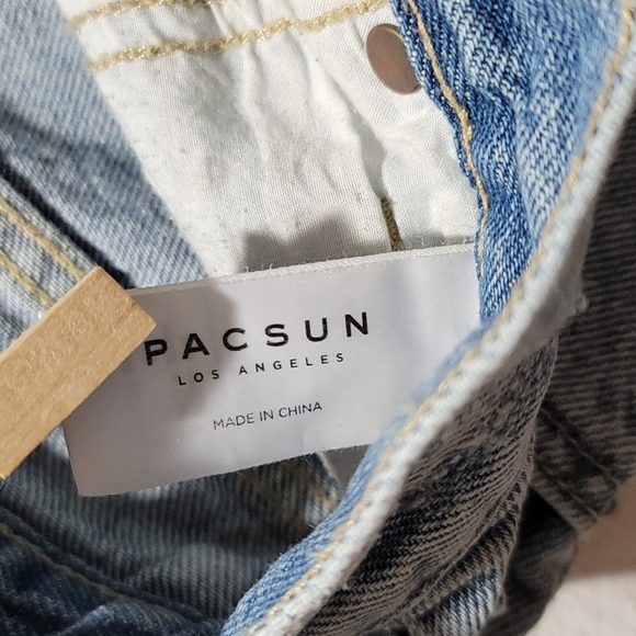 PACSUN 24 CASUAL HIGH RISE STRAIGHT LEG BUTTON FLY CUT OFF DENIM BLUE JEAN SHORT - Picture 11 of 14